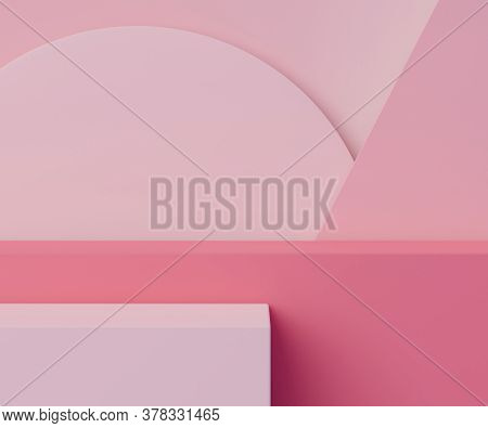 3d Geometric Form. Box Podium In Coral Pink Color. Fashion Show Stage,pedestal, Shopfront With Color