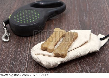 Accessories For Pets. Leash, Bag For Treats For Walking With A Dog