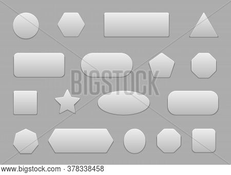 Button Square. White 3d Badge For Web. Round, Rectangle Sticker For App. Blank Shape With Shadow For