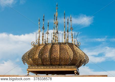 Golden Roof At The Mausoleum Of King Mohamed V And Tower Of Hassan At Rabat, Morocco.