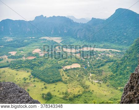 Scenery Landscape View From Pha Ngeun In Vangvieng City Laos.vangvieng City The Famous Holiday Desti