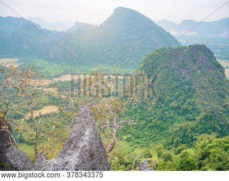 Scenery Landscape View From Pha Ngeun In Vangvieng City Laos.vangvieng City The Famous Holiday Desti