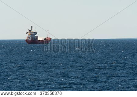 Zadar, Croatia - July 12, 2020: Cargo Ship Hajeh Hasen In Adriatic Sea En Route To The Port Of Zadar
