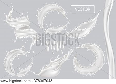 3d Realistic Splash Of Milk. Twisted Fresh Milk With Drop On Transparent Background. Coctail Milk. Y