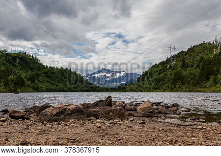 Focusstacked Picture Of A Norwegian Mountain Lake Taken From The Beach