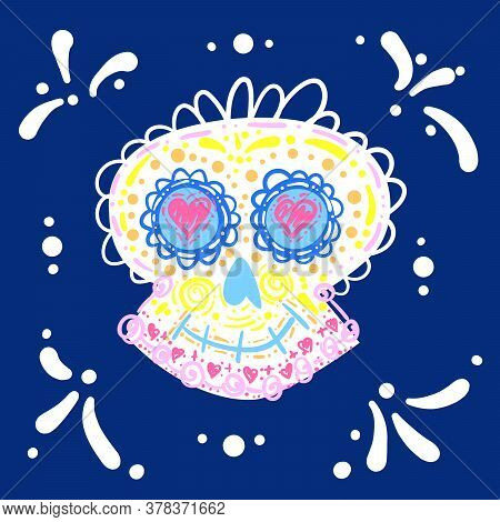 Dia De Los Muertos. Day Of The Dead. Mexican Carnival Concept With Sugar Festive Skull. Fiesta, Holi