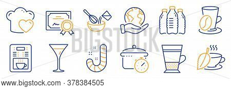 Set Of Food And Drink Icons, Such As Candy, Coffee Maker. Certificate, Save Planet. Cooking Whisk, M