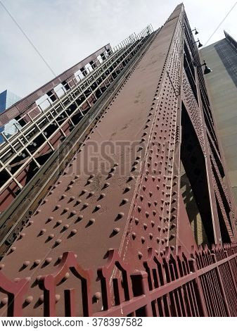 Chicago Wells Street Bridge, Drawbridge Or Bascule Bridge Raised Vertical During The 2020 Race Riots