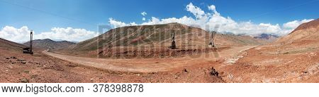 Kyzylart Or Kyzyl-art Pass. Kyrgyzstan And Tajikistan Border. Pamir Mountains. Red Colored Mountain.