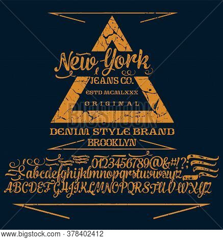 Handwritten Calligraphic Alphabet For T-shirt Or Apparel. Vintage Brush Script Lettering Font.textur