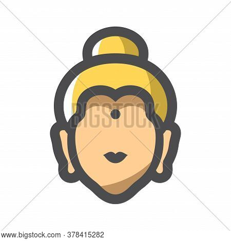 Buddha Head. Indian Face Vector Cartoon Illustration.