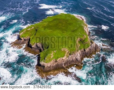 Aerial Of Glashedy Island , An Uninhabitated Island West Of Trawbreaga Bay - Donegal, Ireland