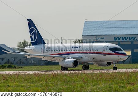 August 30, 2019. Zhukovsky, Russia. Russian Short-range Narrow-body Passenger Aircraft  Sukhoi Super