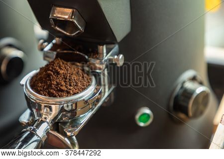 Coffee Extraction From Professional Coffee Machine. Coffee Machine Preparing Fresh Coffee And Pourin