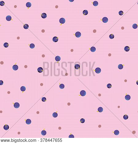 Blueberries Polka Dot Seamless Vector Pattern. Summertime Farm Fruit Surface Print Design For Girly 