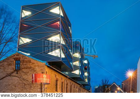 Tallinn, Estonia - December 5, 2016: View Of Historical Rotermann City In Evening Illuminations. Rot