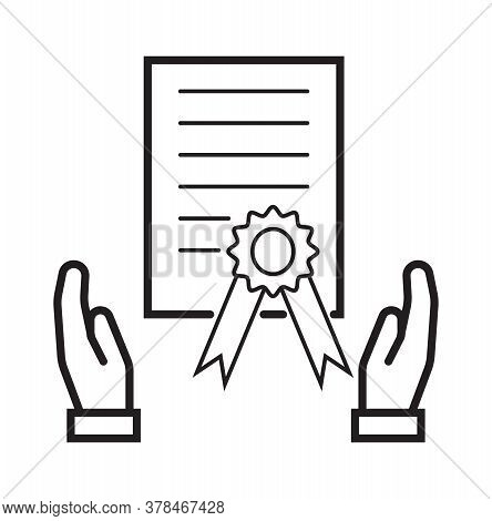 Grant Icon Vector. Certificate, Diploma Symbol In Outline Style. Successful Graduation Illustration.
