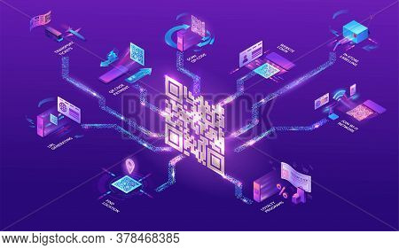 Qr Code Scan Isometric Infographics With Phone Making Payment, Smartphone Log In To Account, Generat