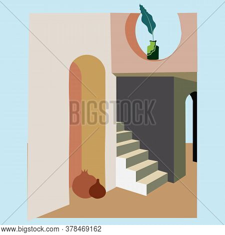 Mediterranean Structure, Dwelling, House. Elements Of Architecture And Interior Design. The Southern