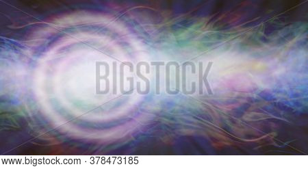 Spiralling Vortex Energy Healing Message Banner -  Pink Energy Spiral Against A Multicoloured Flowin