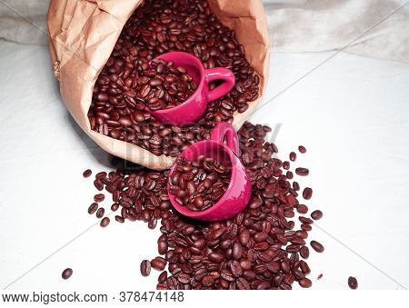 Coffee Cups In A Paper Bag With Coffee Beans
