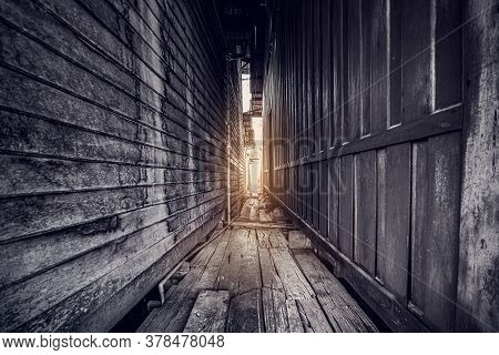 Darkness Dangerous Walk Alley In The City, Crime And Hazard Background Concept