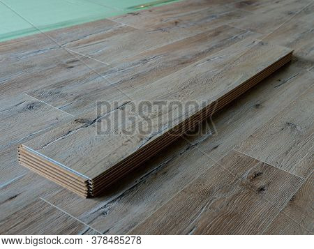 Laying Laminate Flooring In A Room At Home.