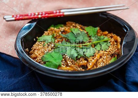 Korean Japchae recipe with chicken Sweet potato vermicelli, vegetables