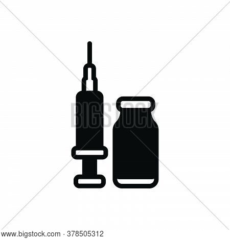 Black Solid Icon For Injection Syringe Painlessly Treatment Medical Vaccination Needle Vaccine Bottl