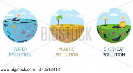 Environmental Pollution Concept. Marine Garbage, Indecomposable Trash. Toxic Industrial Waste. Water