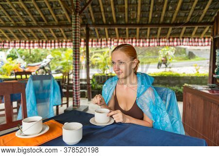 Jatiluwih, Bali Indonesia - April 22, 2013: View Of Tourist At Cafe In Jatiluwih Mountain Region Of 