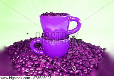 Ceramic Espresso Cups And A Lot Of Coffee Beans