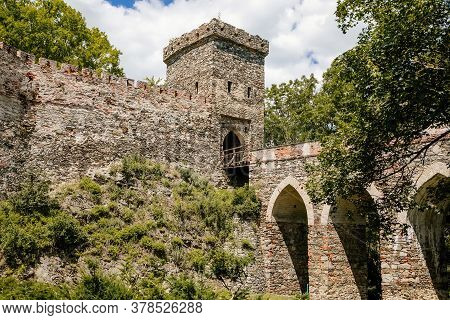 Stone Walls With Battlements, Castle Bitov, South Moravia Region, Czech Republic, July 05, 2020
