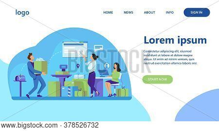People Working At Post Office Flat Vector Illustration. Shipping And Delivery Service Concept. Mail 