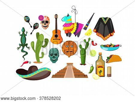 Mexican Attributes Illustration. Cloth, Accessory, National Style. Ethnography Concept. Illustration