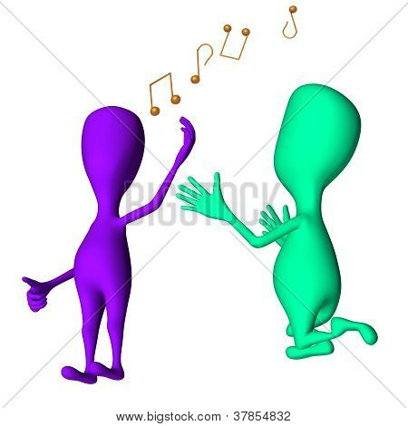 หุ่นกระบอก 3D ต่าง ๆ ร้องเพลง และการร้องขออีก