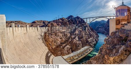 View From Hoover Dam Over Colorado River With Mike O Callaghan Pat Tillman Memorial Bridge In The Ev