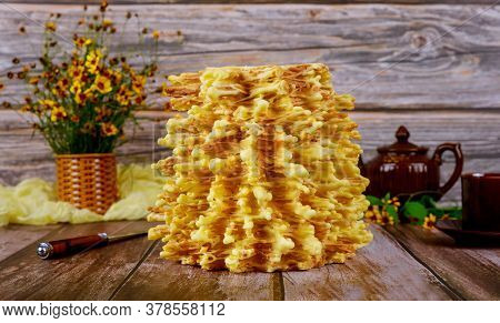 Sakotis Is Traditional Lithuanian And Polish Cuisine Cake With Tea..