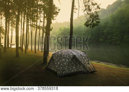 Beautiful View In The Morning Camping At Pang-ung Maehongsorn Thailand
