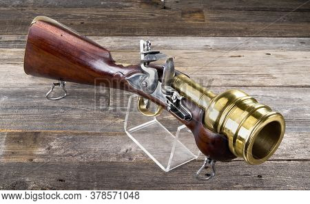 Flintlock Hand Mortar/ Grenade Launcher With Massive 2.5 Inch Brass Barrel.