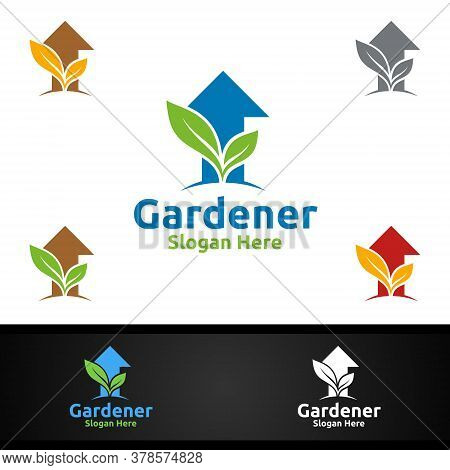 Growth Gardener Logo With Green Garden Environment Or Botanical Agriculture Design