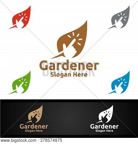 Click Gardener Logo With Green Garden Environment Or Botanical Agriculture Design
