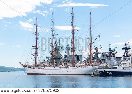 Vladivostok, Russia - July 16, 2020: Sedov - Four-masted Steel Barque In Port Vladivostok. Sts Sedov