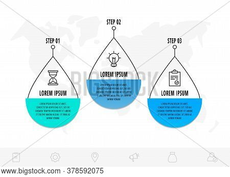 Vector Infographics Drop With 3 Steps. Line Flat Template. Used For Diagram, Business, Web, Banner,