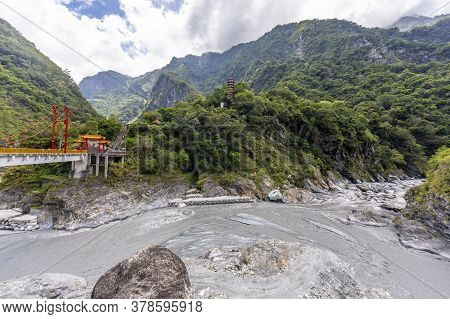 Panoramic View Over Xiangde Temple Area On Taiwan In Summer