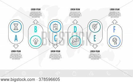 Vector Circle Infographics With 6 Arrows. Six Step Line Template. Used For Diagram, Web, Workflow La