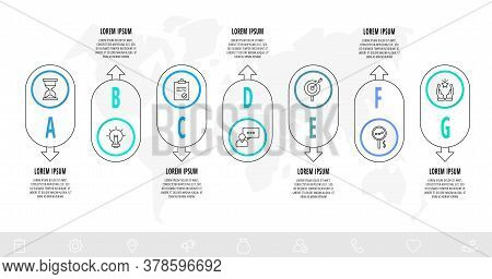 Vector Circle Infographics With 7 Arrows. Seven Step Line Template. Used For Diagram, Web, Workflow