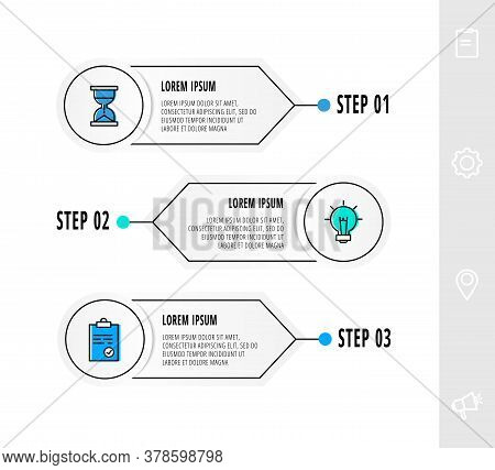 Vector Circle Infographics With 3 Arrows. Three Step Line Template. Used For Diagram, Business, Web,