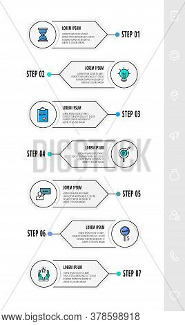 Vector Circle Infographics With 7 Arrows. Seven Step Line Template. Used For Diagram, Web, Workflow