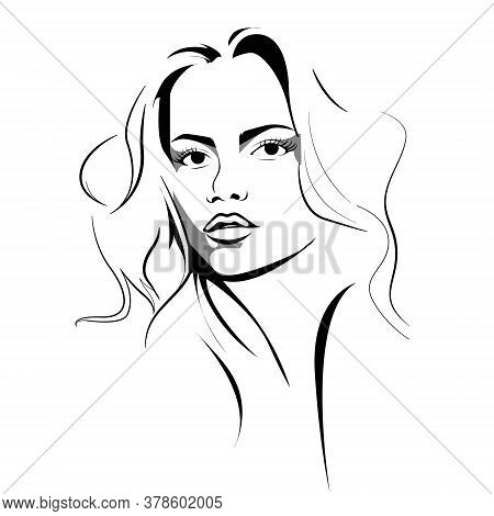 Fashion Girl. Beautiful Young Woman With Fair Long Hair. Vector Beauty Salon Icon.